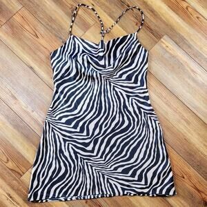 Zara Black and White Zebra Print Midi Dress